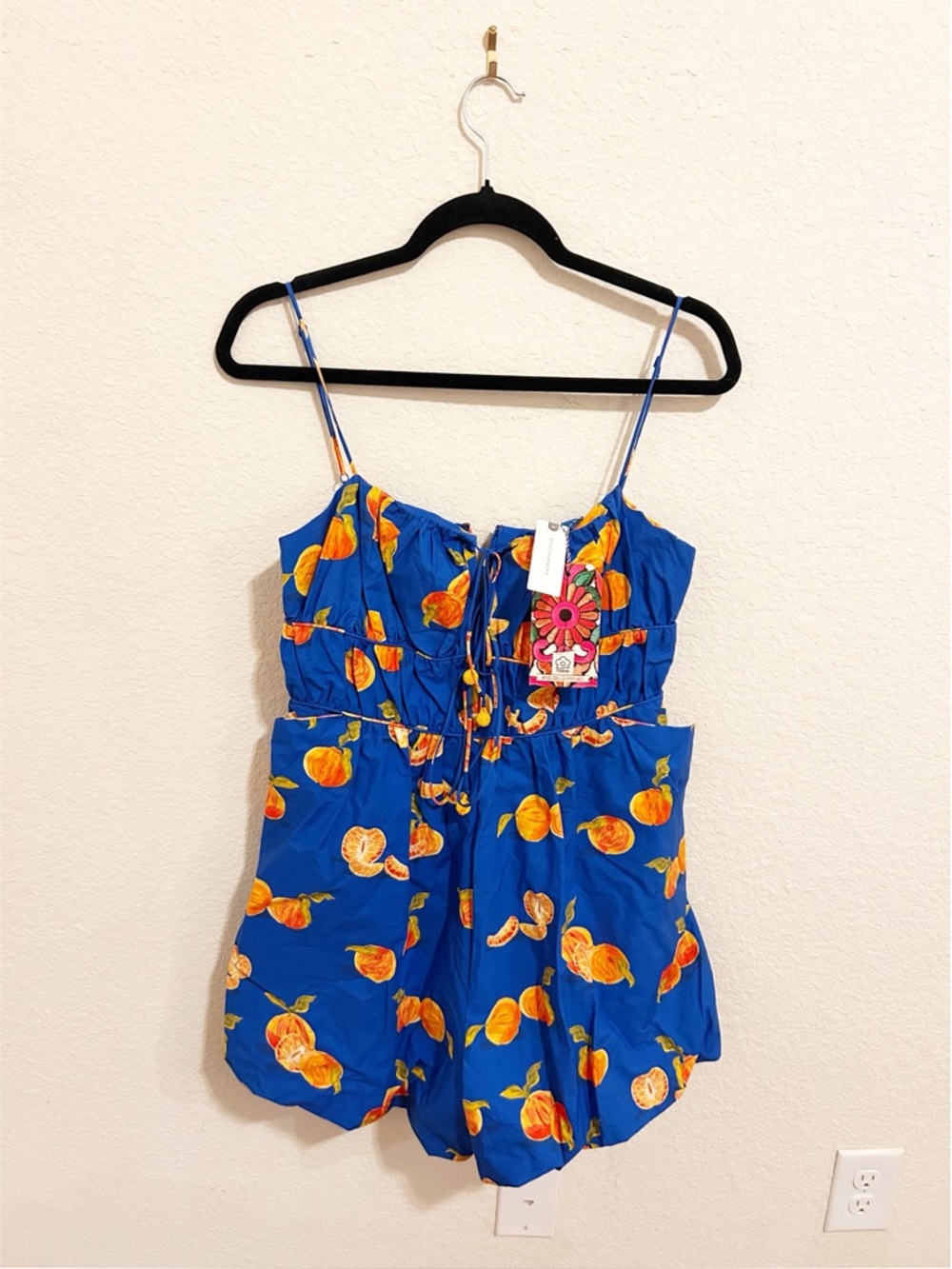 NWT Farm Rio x Anthropologie Orange Fruit Printed Smocked Sleeveless Romper - Picture 5 of 7